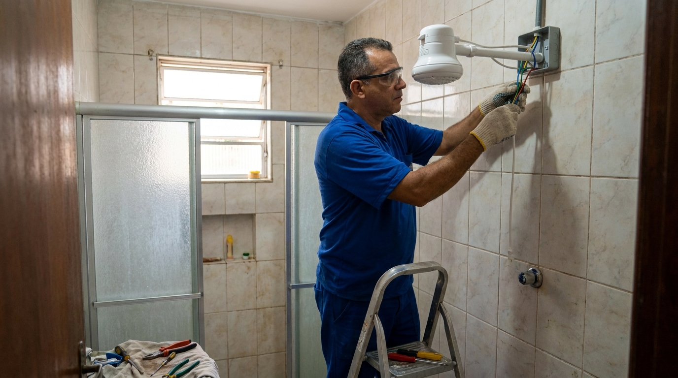 Substituição de Chuveiro Antigo em Cabeçudas, Itajaí‑SC